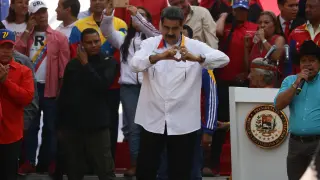 Nicolás Maduro durante el acto celebrado en Caracas para conmemorar su victoria en las elecciones.