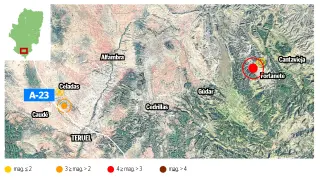 Localización de los últimos terremotos en la provincia de Teruel.