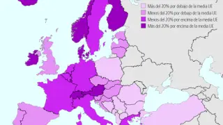 Mapa comparativo de precios para comida o bebidas no alcohólicas según Eurostat.