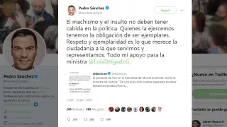 Tuit publicado por Pedro Sánchez en apoyo a la ministra.