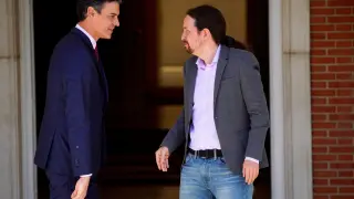 Pedro Sánchez y Pablo Iglesias durante su última reunión en Moncloa