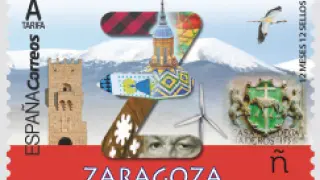 El sello aúna diversos emblemas de la provincia de Zaragoza