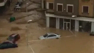 Inundaciones en Tafalla (Navarra) por el desbordamiento del río Cidacos.