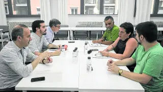 MESA DE NEGOCIACION ENTRE PSOE Y PODEMOS ARAGON / SEDE DEL PSOE ( ZARAGOZA ) / 10/07/2019 / FOTO : OLIVER DUCH [[[FOTOGRAFOS]]]