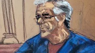 U.S. financier Jeffrey Epstein looks on during a bail hearing in his sex trafficking case, in this court sketch in New York, U.S., July 18, 2019. REUTERS/Jane Rosenberg NO RESALES. NO ARCHIVES. [[[REUTERS VOCENTO]]] PEOPLE-JEFFREY EPSTEIN/