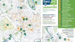 Mapa del recorrido del búho bus de las fiestas de San Lorenzo.