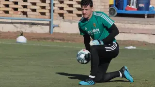 Cristian Álvarez, esta mañana en el entrenamiento en la Ciudad Deportiva.