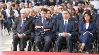 Primer ministro italiano, Giuseppe Conte, en el homenaje a las víctimas de la catástrofe de Génova.