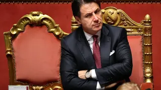 Rome (Italy), 20/08/2019.- Italian Prime Minister Giuseppe Conte looks on after he addressed the Senate in Rome, Italy, 20 August 2019. Conte said that the government has come to an end and that he would resign. (Italia, Roma) EFE/EPA/ETTORE FERRARI Italian Premier Giuseppe Conte addresses the Senate