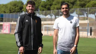 Cristian Álvarez, y su hermano Juan Cruz Álvarez, porteros del Real Zaragoza y de la SD Tarazona, en la Ciudad Deportiva.