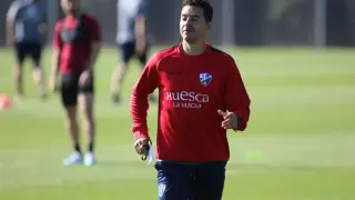 Míchel Sánchez, en el entrenamiento de este sábado.