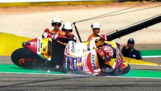 Marquez lidera con autoridad la primera jornada de entrenamientos del Gran Premio de Aragón de Moto GP.