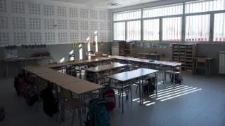 Aula vacía en un colegio de Zaragoza.