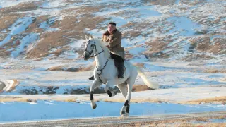 North Korean leader Kim Jong Un rides a horse during snowfall in Mount Paektu in this image released by North Korea's Korean Central News Agency (KCNA) on October 16, 2019. KCNA via REUTERS  ATTENTION EDITORS - THIS IMAGE WAS PROVIDED BY A THIRD PARTY. REUTERS IS UNABLE TO INDEPENDENTLY VERIFY THIS IMAGE. NO THIRD PARTY SALES. SOUTH KOREA OUT. [[[REUTERS VOCENTO]]] NORTHKOREA-KIMJONGUN/