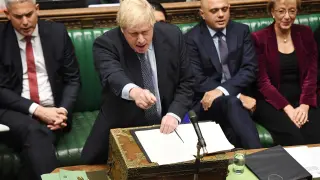 Boris Johnson en un momento de su intervención parlamentaria.
