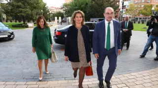 La ministra en funciones, Teresa Ribera, a su llegada a Zaragoza este lunes