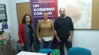 Anabel Gimeno, María Ángeles Manzano y Nicolás López, candidatos de Unidas Podemos por Teruel.