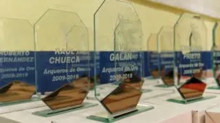 Algunos de los galardondes de los premiados en los Premios Arqueros 2019