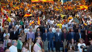 El secretario general de Vox, Santiago Abascal, durante un acto público celebrado este viernes en Santander.