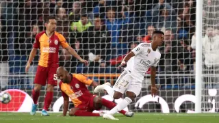 Rodrygo celebra un gol en el partido entre el Real Madrid y el Galatasaray de la Champions Leagu