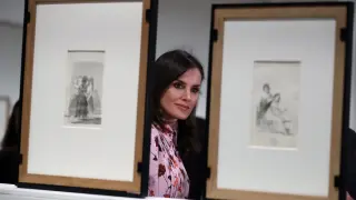 La reina Letizia durante la inauguración de la exposición 'Solo la voluntad me sobra. Dibujos de Goya', en el Museo del Prado