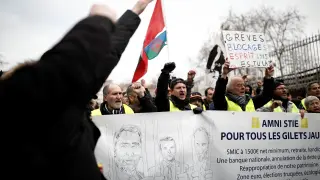 Protesta contra el proyecto de reforma de las pensiones del Gobierno de Macron este sábado en París.