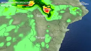 Mapa de intensidad de las precipitaciones en Aragón.