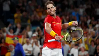 Rafael Nadal celebra su victoria contra De Miñaur en las semifinales de la Copa ATP.