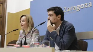 Pilar Alegría y Horacio Royo, este martes en la presentación de las enmiendas del PSOE.