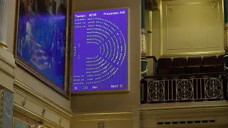 Vista de la pantalla que muestra una de las votaciones del hemiciclo durante el pleno celebrado este martes en el Congreso de los Diputados en Madrid.