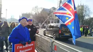 Protesta delante del Parlamento británico, en Londres.