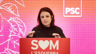 Adriana Lastra durante su intervención este sábado en la inauguración del congreso del PSC de las comarcas de Gerona.