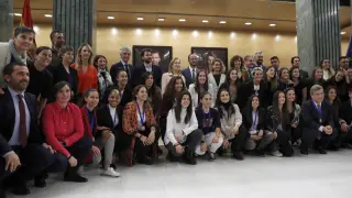 Acto de presentación y firma del primer convenio del fútbol femenino español que tiene lugar este miércoles en la sede de la Cámara Baja en Madrid