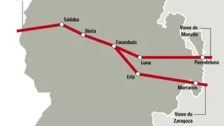 Recreación del camino de Salas, con los dos ramales que convergen entre Farasdués y Biota.