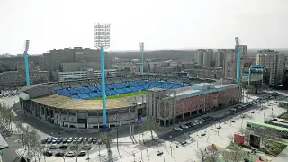 Vista aérea del campo de fútbol municipal de La Romareda, el pasado viernes.
