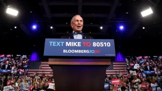 Democratic U.S. presidential candidate Michael Bloomberg speaks at his Super Tuesday night rally in West Palm Beach, Florida, U.S.