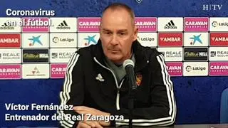 El presidente del Real Zaragoza, Christian Lapetra, y Víctor Fernández, entrenador del equipo, hablan sobre el comunicado que ha emitido el club en el que los dos próximos partidos serán jugados a puerta cerrada