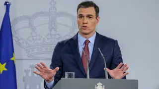 El presidente del Gobierno, Pedro Sánchez, durante la comparecencia.
