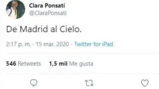 Tuit de Clara Ponsatí.