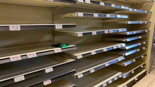 Empty pasta shelves are seen at a Whole Foods supermarket in Los Angeles
