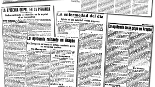 Recortes noticias sobre la gripe española en Heraldo de Aragón en 1918.