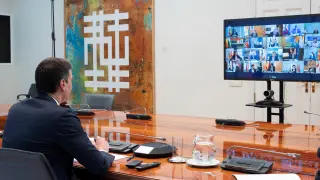 Pedro Sánchez en la videoconferencia de este domingo con los presidentes autonómicos
