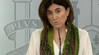 María José Sierra durante la rueda de prensa ofrecida este sábado en la Moncloa.