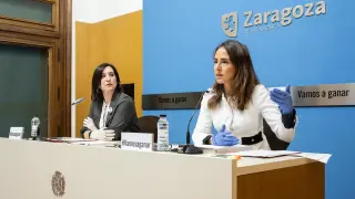 Sara Fernández y María Navarro, en rueda de prensa para presentar las medidas fiscales ante el coronavirus