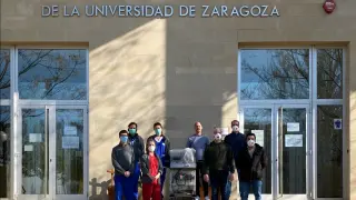 Miembros del Grupo de Investigación en Técnicas Mínimamente Invasivas (GITMI), que trabajan en la validación de un prototipo de respirador COVID, probado en un modelo animal porcino en el Hospital Veterinario de la Universidad de Zaragoza.