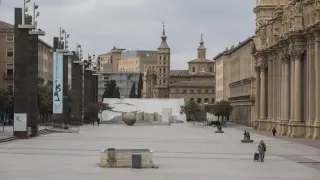 La plaza del Pilar de Zaragoza durante el confinamiento.