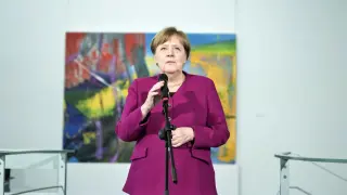 German Chancellor Angela Merkel during a press statement