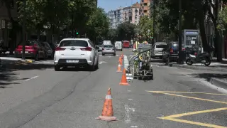 Primeros trabajos que se están llevando a cabo en La Almozara para el carril bici