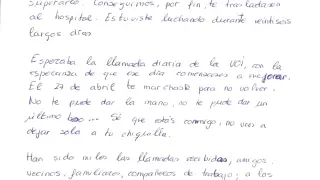 Carta manuscrita por Rosa Pilar Pérez Zarzoso a su padre.