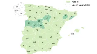 Mapa explicativo de España sobre la Transición hacia la "nueva normalidad".